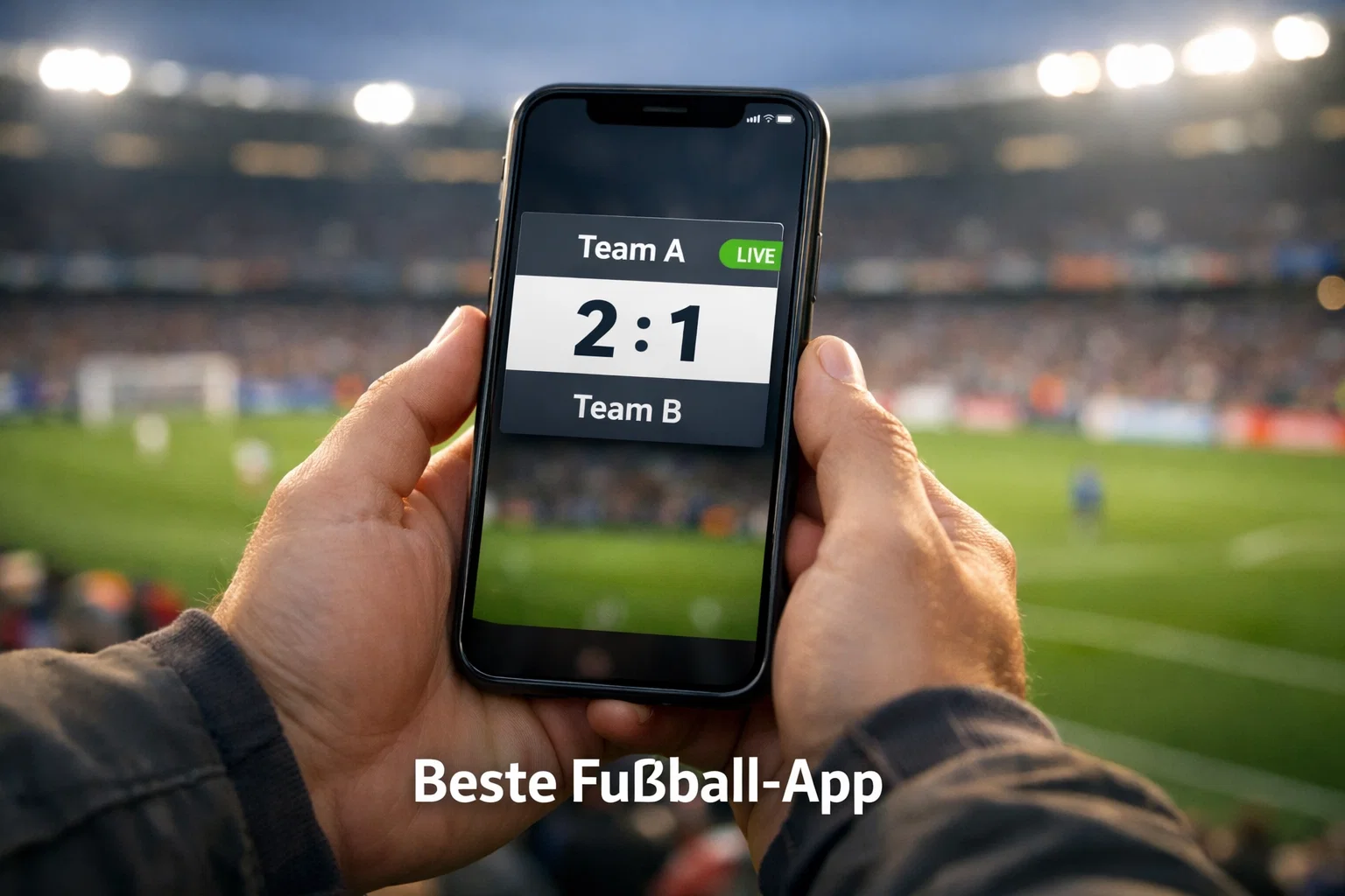 Beste Fußball-App – Smartphone mit Live-Ergebnissen in der Hand eines Fans