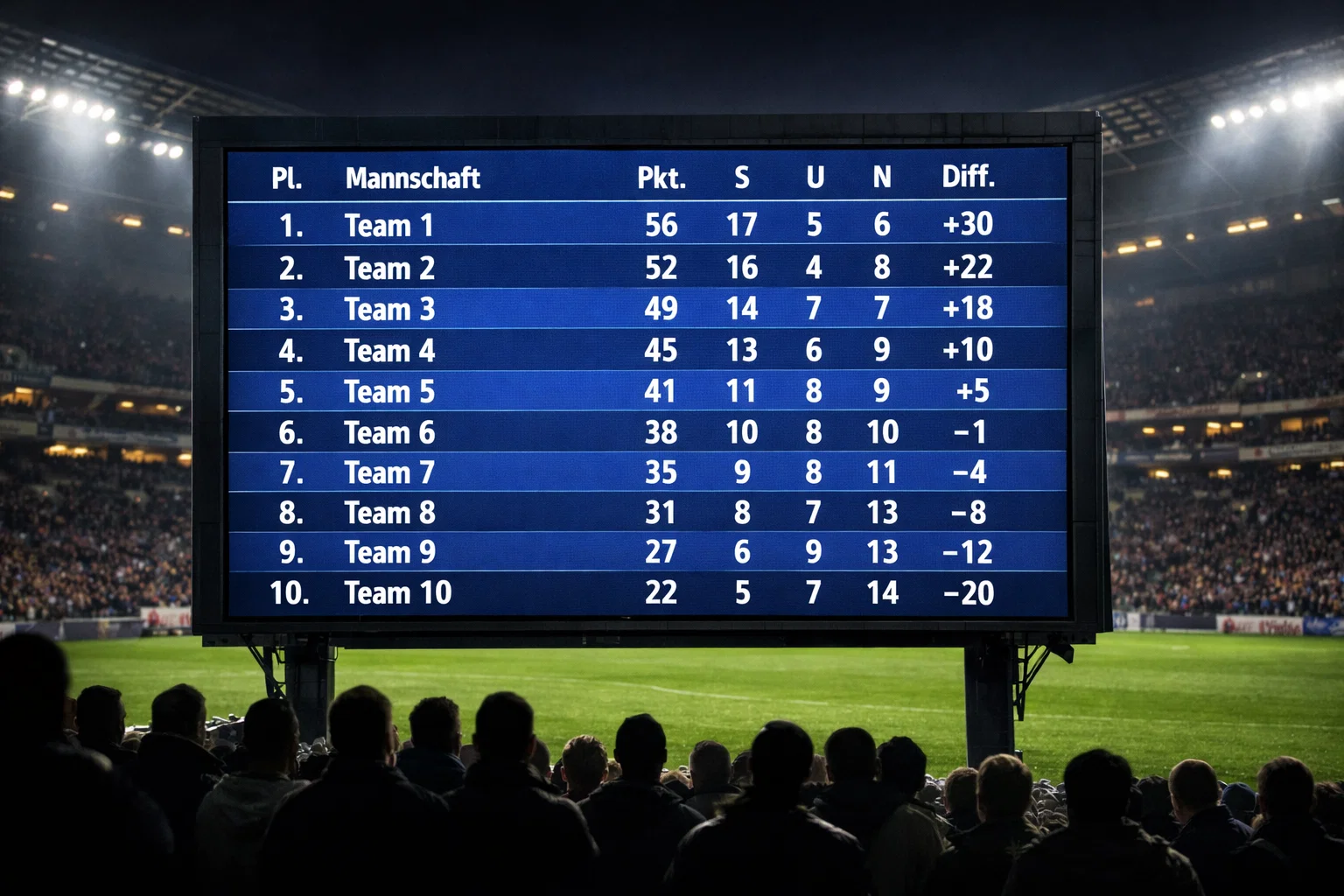 Bundesliga-Tabelle auf einer großen Stadion-Anzeigetafel