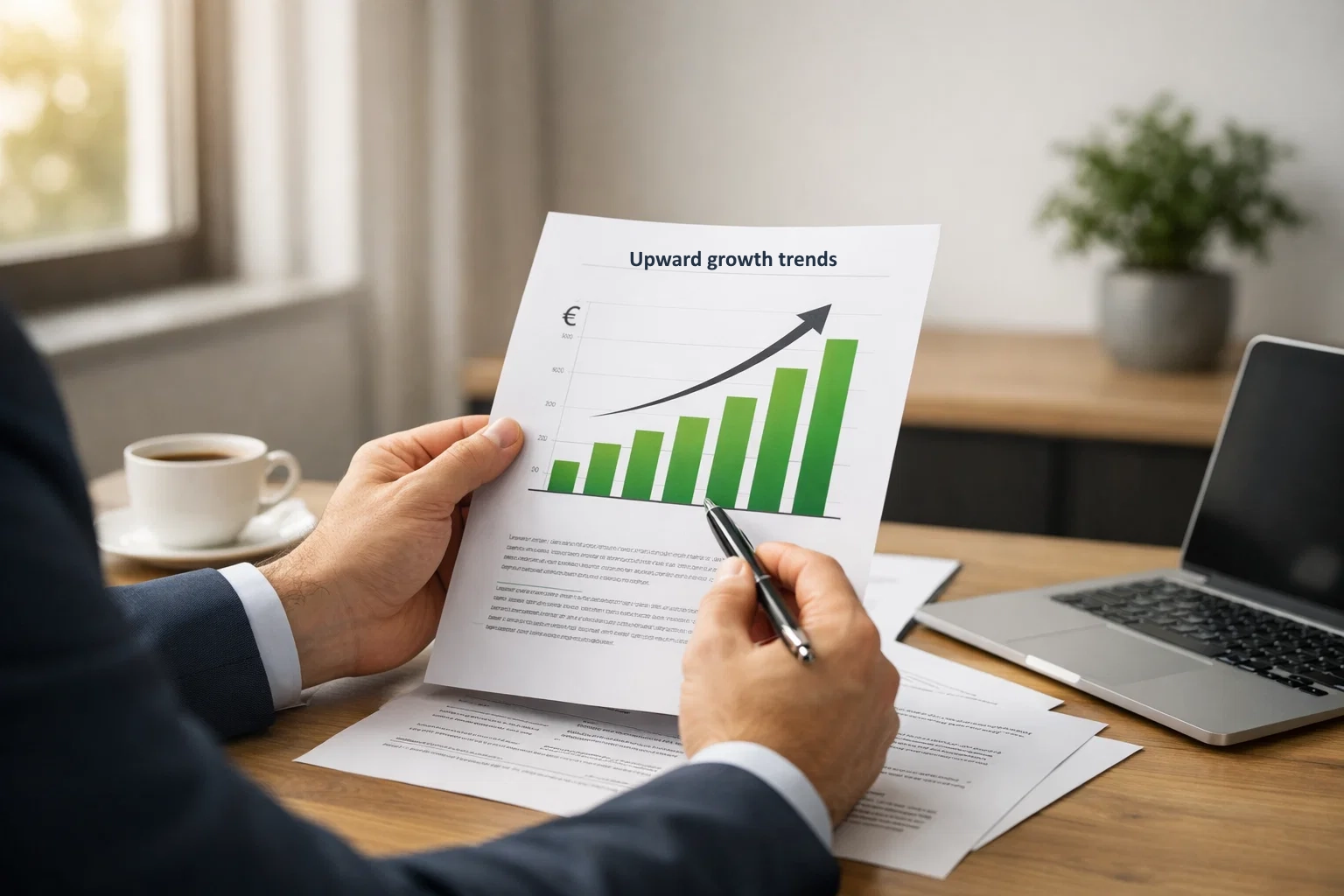 Wirtschaftliche Wertschöpfung des deutschen Profifußballs – Dokumente und Berichte auf einem Schreibtisch