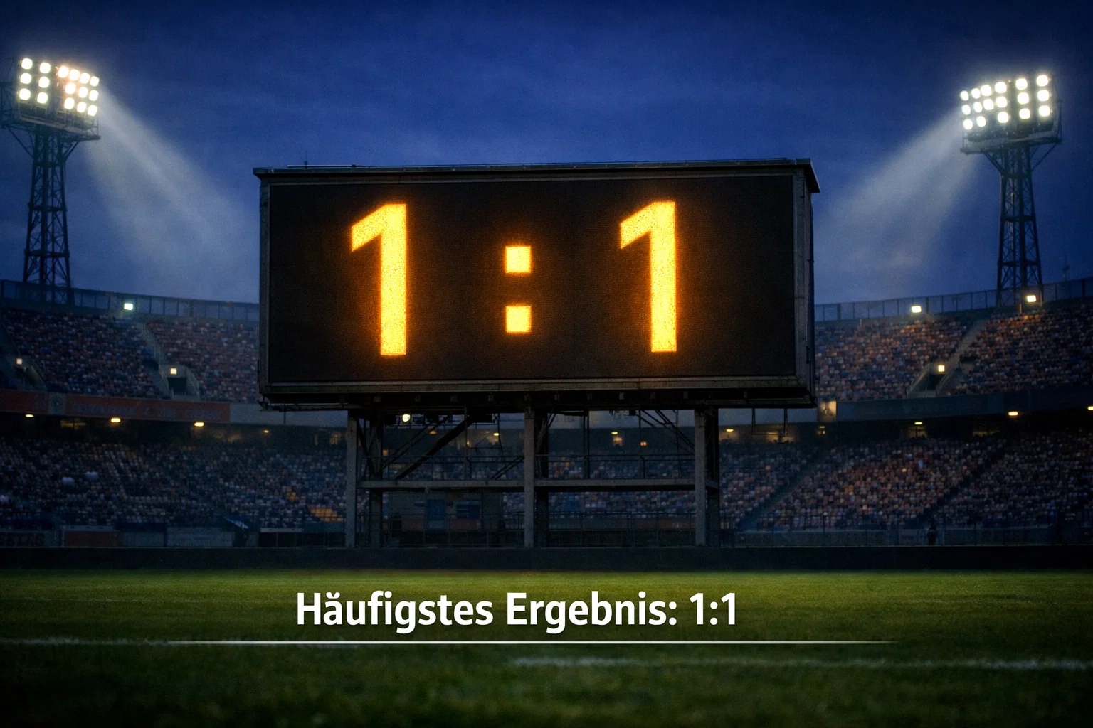 Häufigstes Ergebnis der Bundesliga – Anzeigetafel zeigt 1:1 im Stadion bei Flutlicht