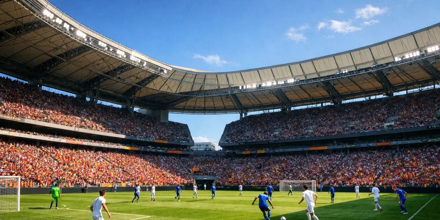 Fußballspieler bei einem La-Liga-Spiel im spanischen Stadion bei Sonnenlicht