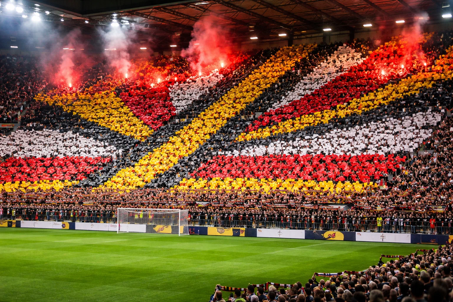 Volle Fankurve bei einem Zweitliga-Spiel mit Choreografie